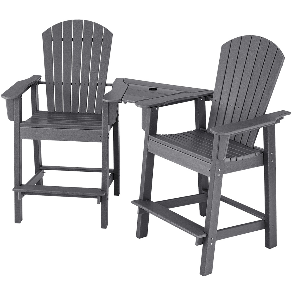 Costway Adirondack Grey Bar Stool Set of 2 with Connecting Tray Image 2