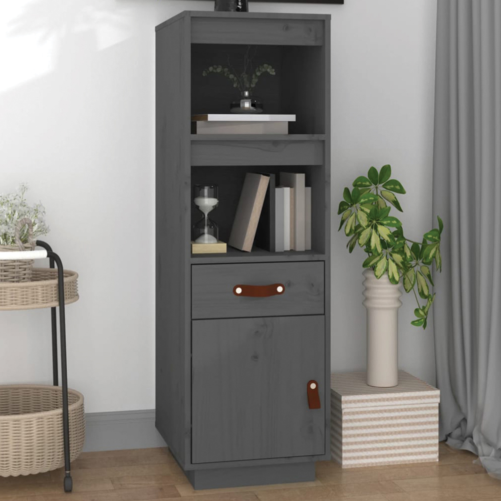 vidaXL Single Door Single Drawer 2 Shelf Grey Solid Pine Wood Highboard Image 1