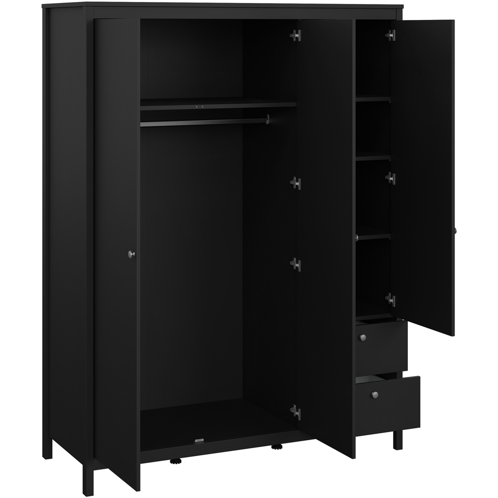 Florence Madrid 3 Door 2 Drawer Matt Black Wardrobe with Mirror Door Image 4