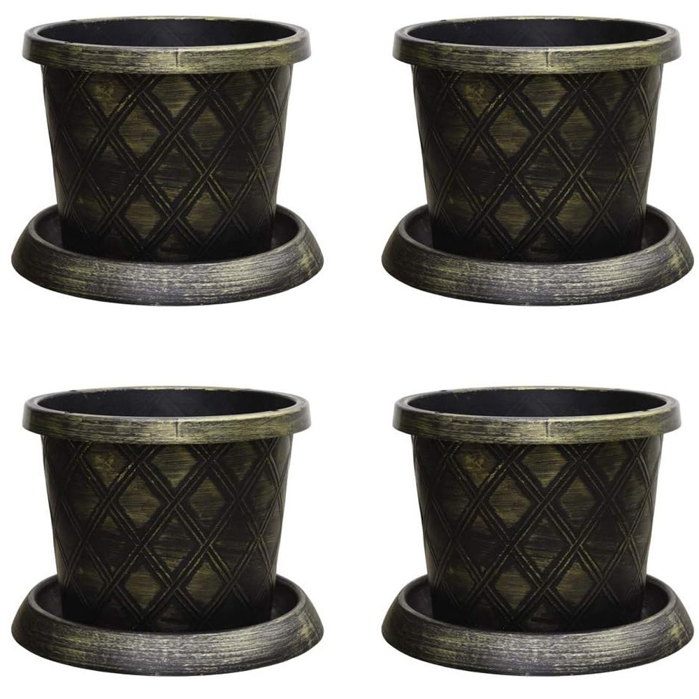 Garden Gear Burnished Gold Plastic Flowerpot with saucer 4 Pack Image 1