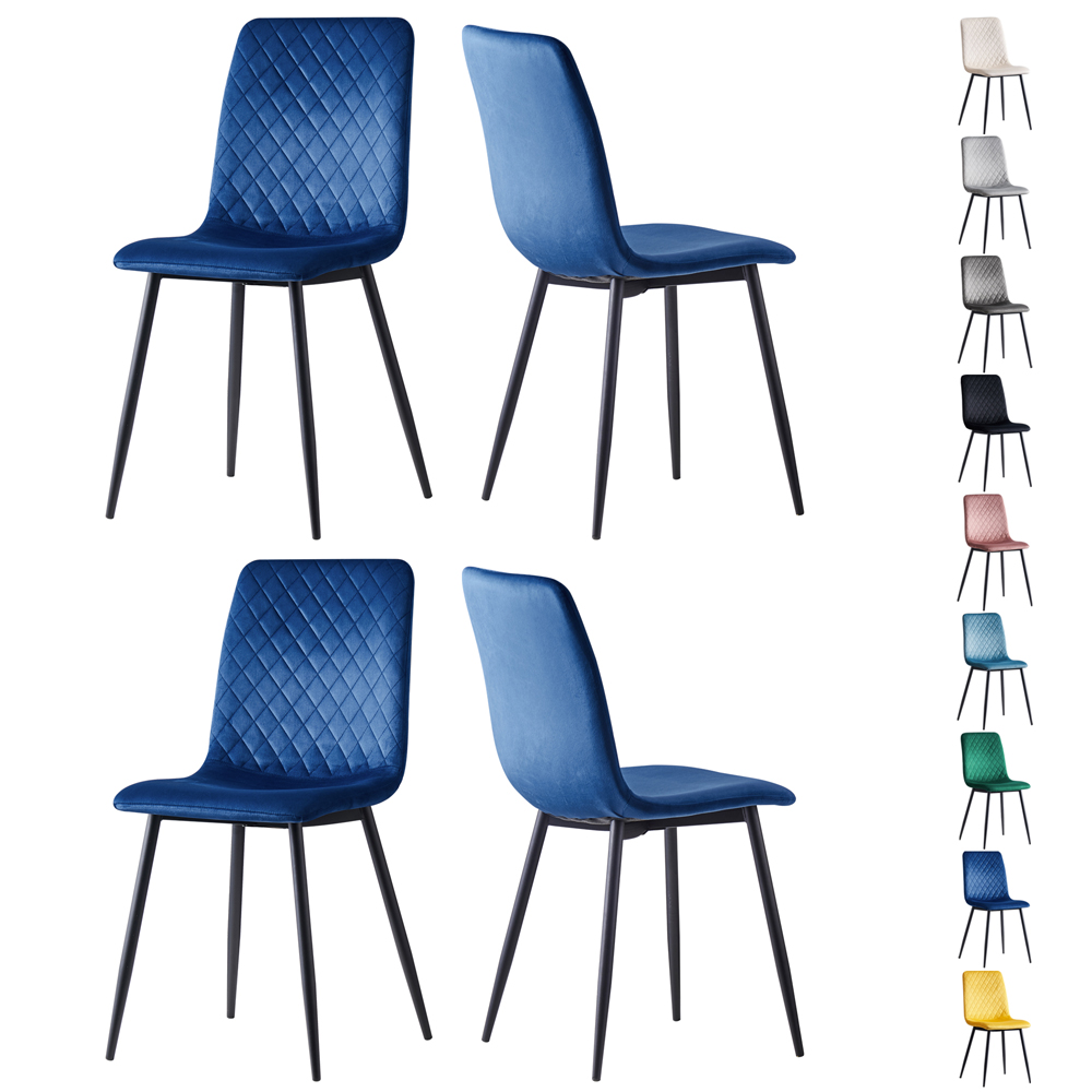 Lexi Set of 4 Blue Velvet Fabric Dining Chairs Image 2