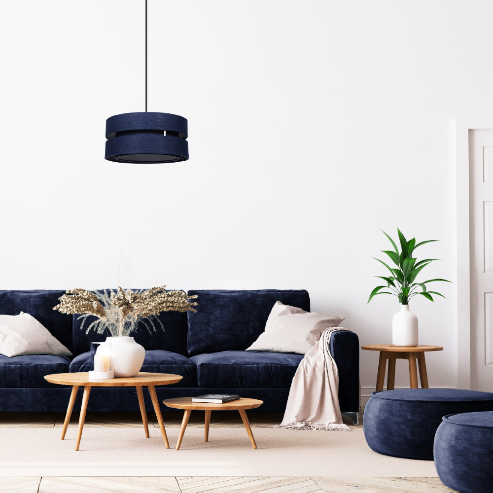 Happy Homewares 3 Tier Midnight Blue Linen Fabric Pendant Shade Image 2