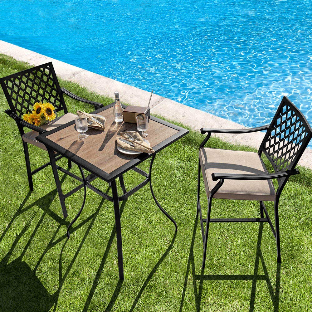 Costway 2 Seater Steel Bar Table and Stool Set with High Density Cushions Image 6