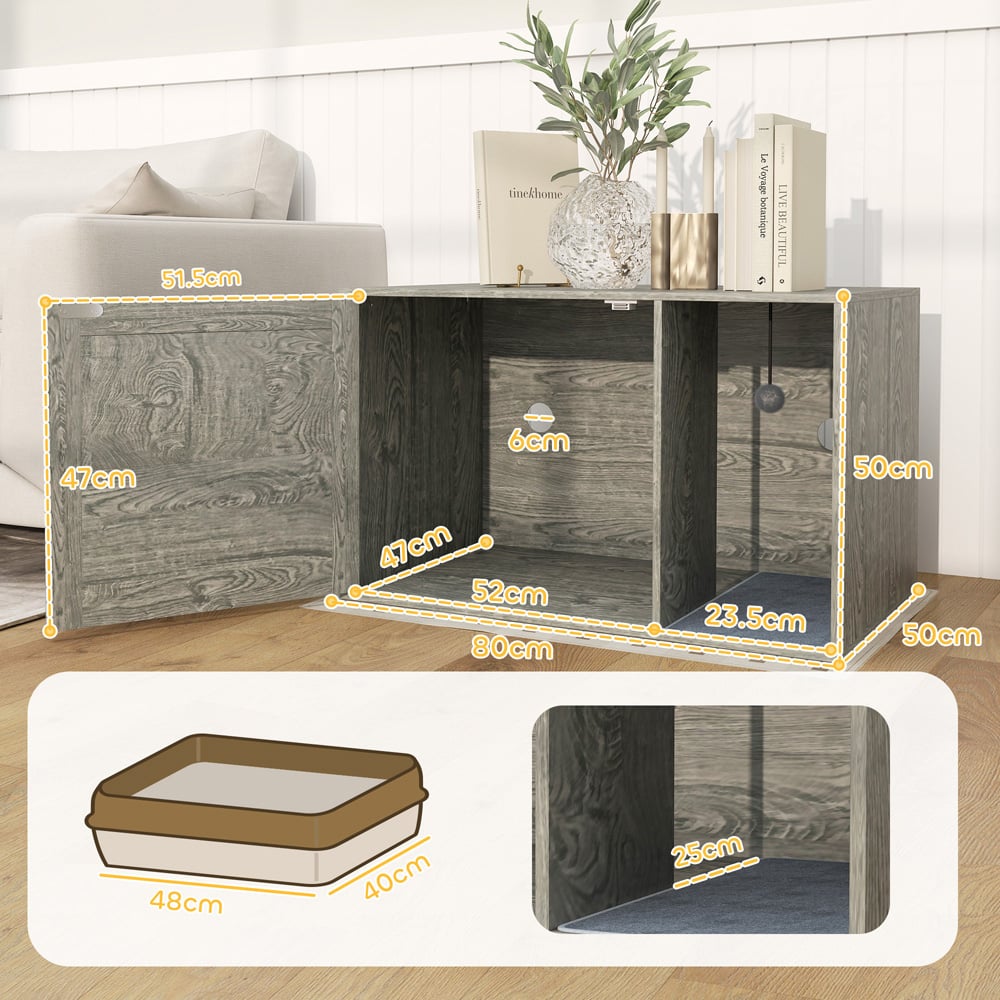 PawHut Rattan Door Cat Litter Box Enclosure with Scratching Mat Image 9