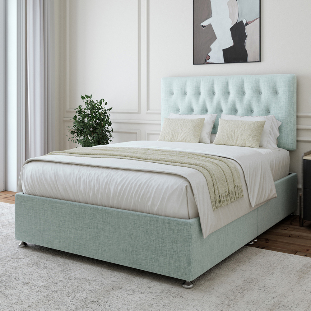 Bedmaster Single Duck Egg Linen Divan Base with Lona Headboard Image 1