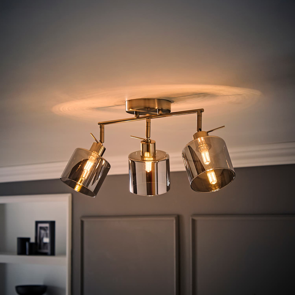 ValueLights Demi 3 Way Smoked Glass Shade Brushed Chrome Bar Spot Ceiling Light with Bulb Image 6