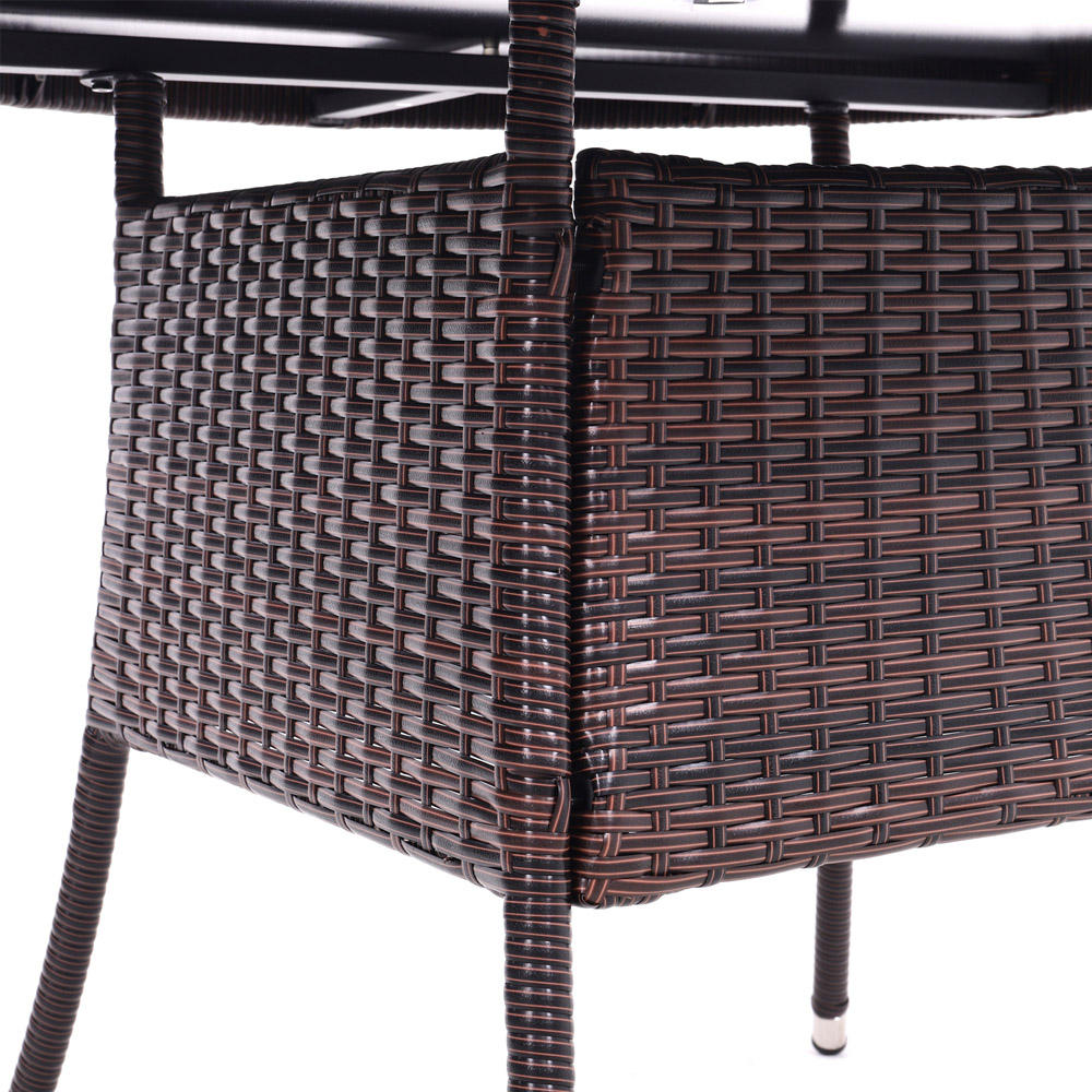 Living and Home Rattan Glass 4 Seater Round Garden Dining Table Brown Image 3