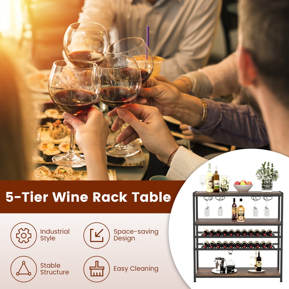 Costway 3 Shelf 22 Bottle Wine Rack with Glass Holders Image 5