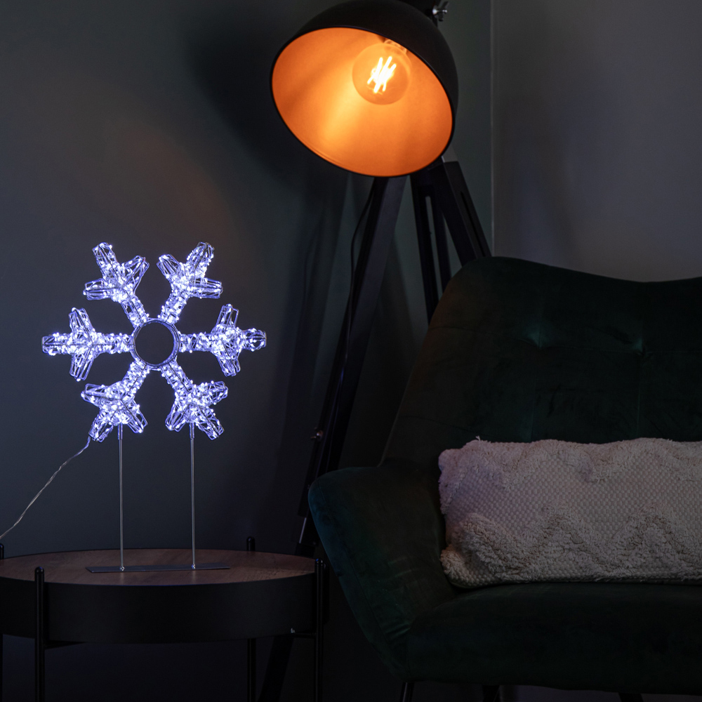 Samuel Alexander 720 White LED Light-Up Twinkling Silver Christmas Snowflake with Metal Stand 45cm Image 9