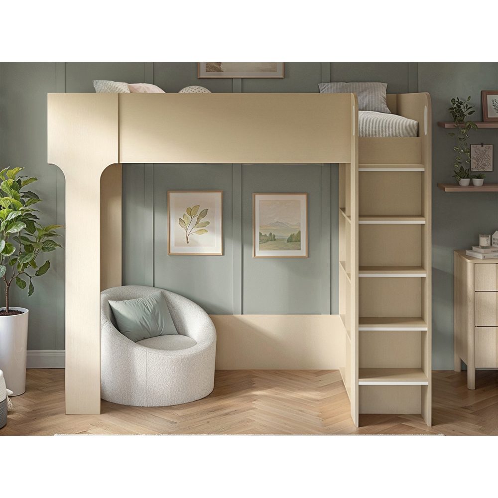 Flair Leo Scandi Light Oak High Sleeper Bed with Storage with Desk and Storage Image 4