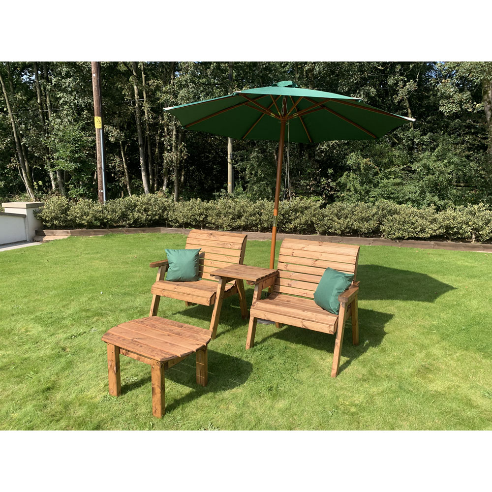 Charles Taylor Grand Straight Companion Seat with Coffee Table and Green Cushions Image 3