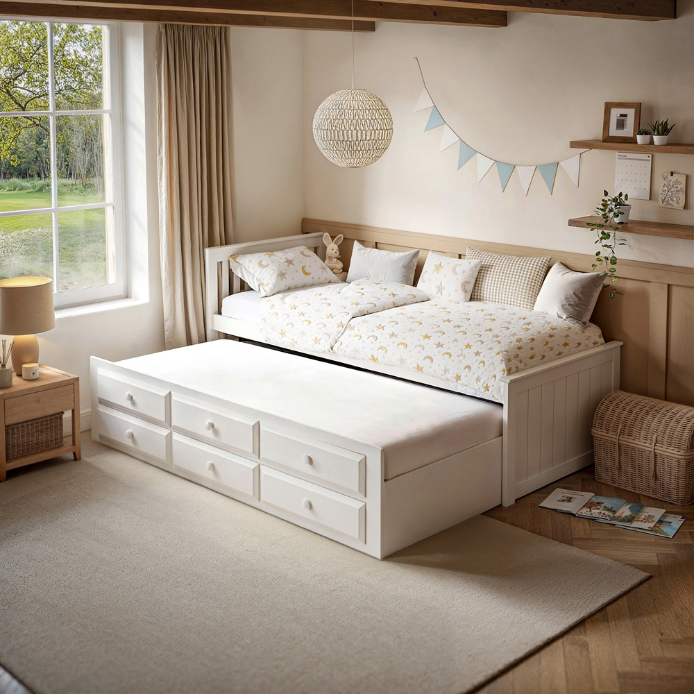 Flair Montana Captain's Single White 3 Drawer Wooden Guest Bed with Trundle Image 6