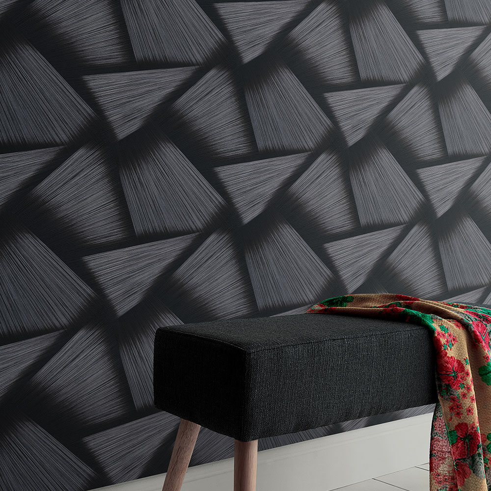 Erismann Pose Striking Geometric Textured Black Vinyl Wallpaper Image 4