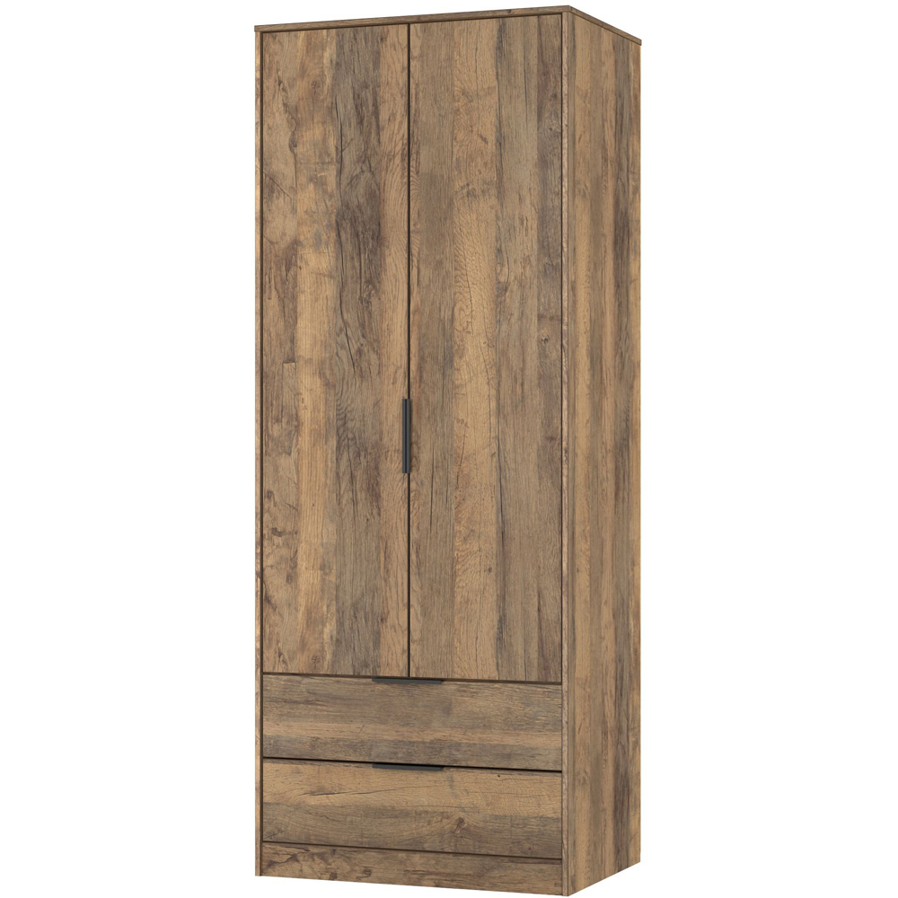 Crowndale Hong Kong 2 Door 2 Drawer Vintage Oak Tall Wardrobe Ready Assembled Image 2