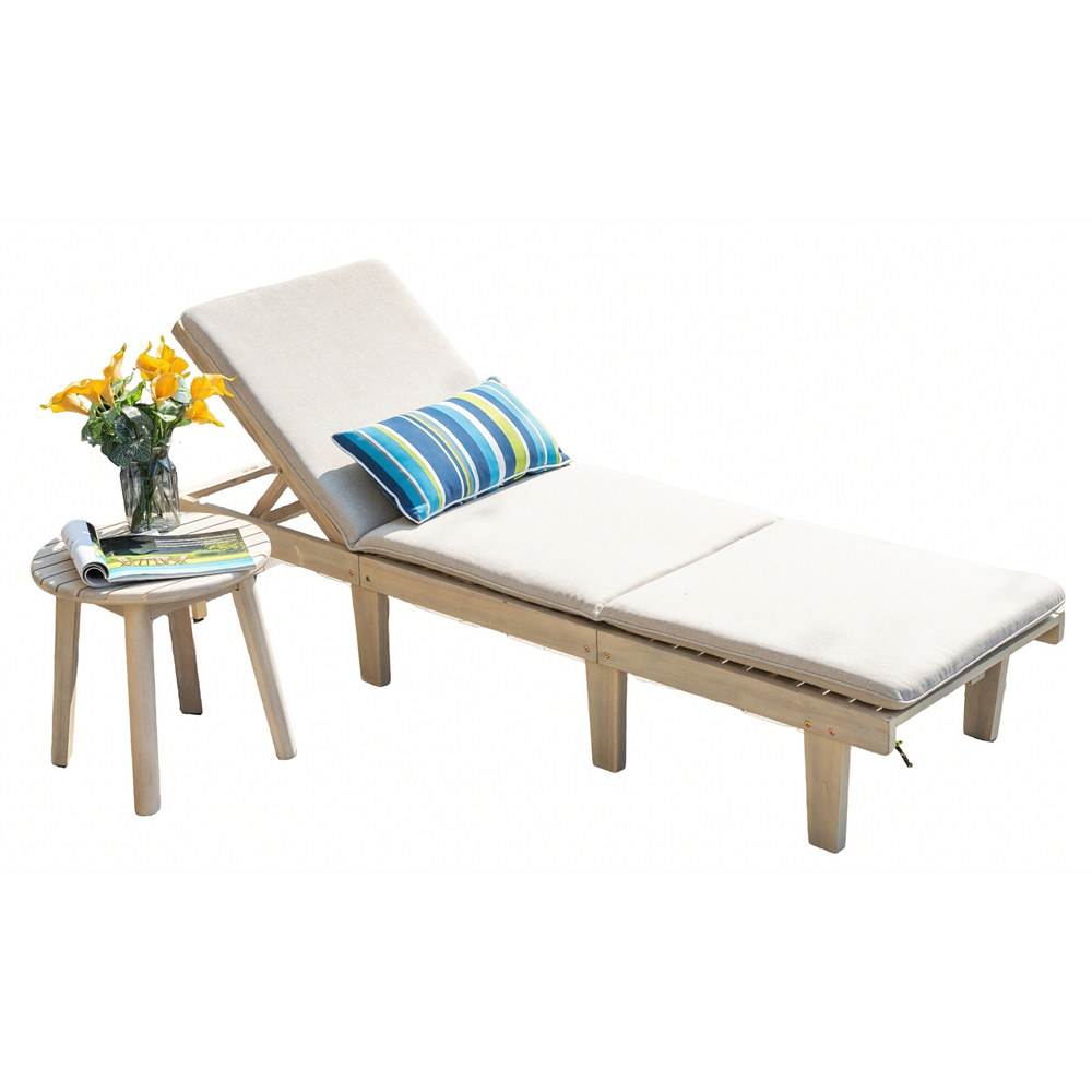 Direct Wicker Saned 5 Position Adjustable Wooden Sun Lounger with Side Table Image 2