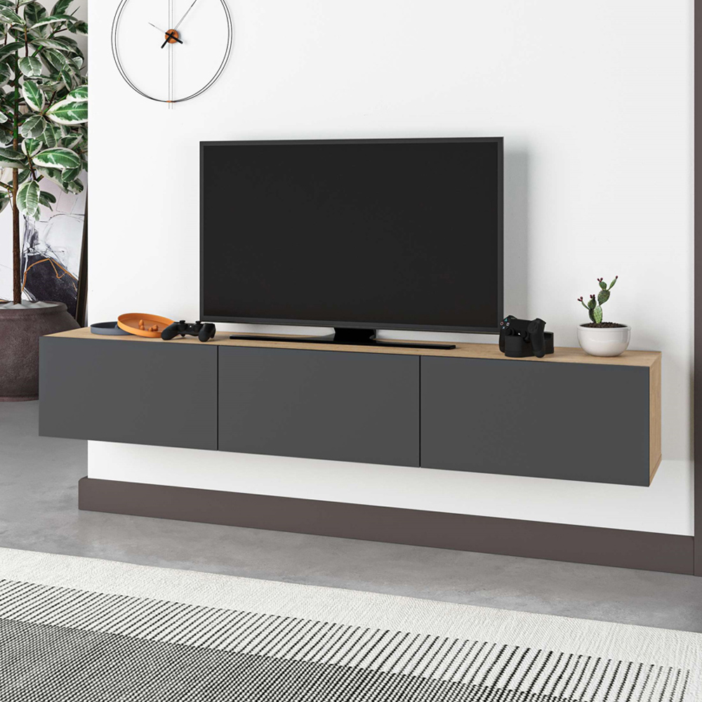 Decortie Francy Oak and Anthracite TV Unit with Storage Cabinet Image 1