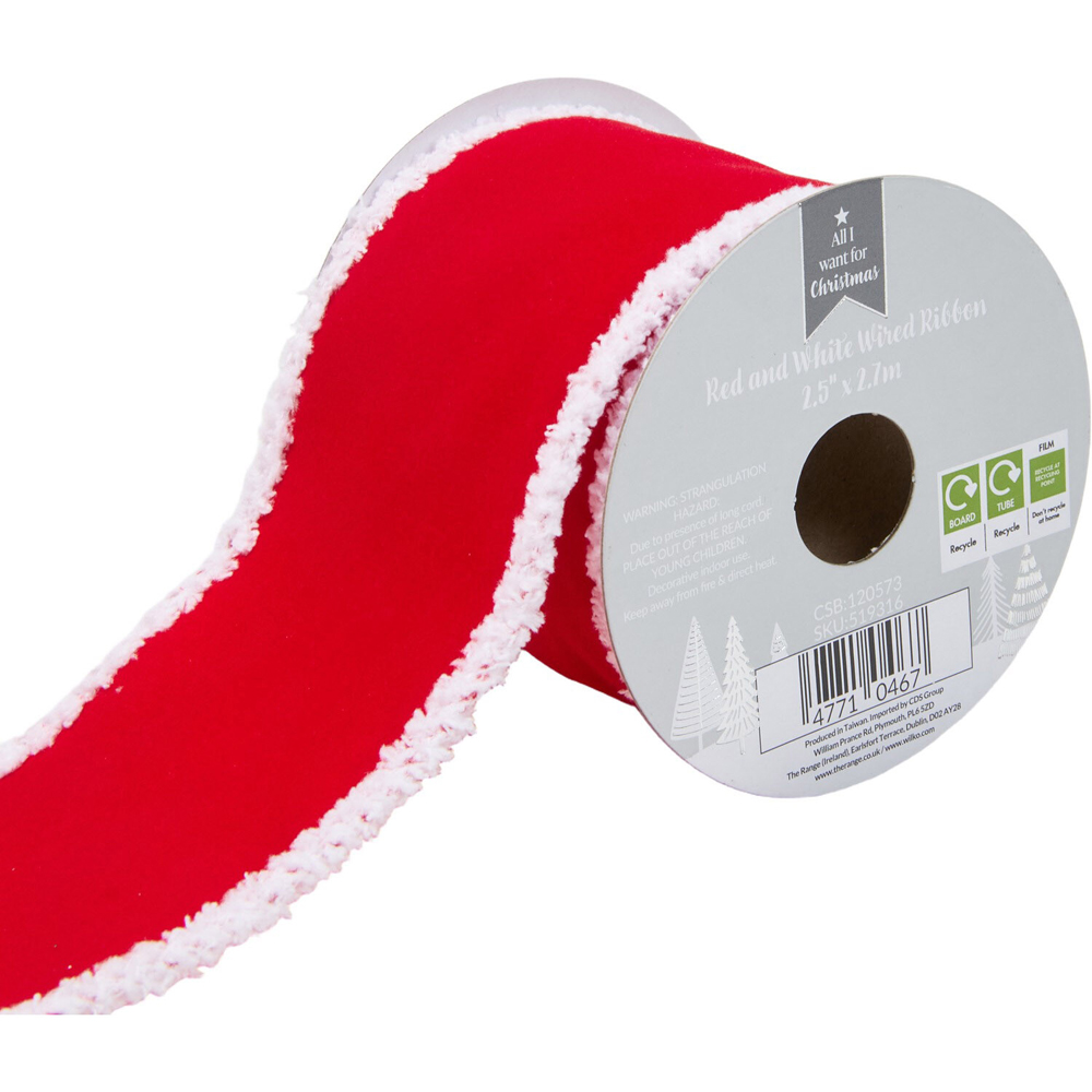 Red and White Christmas Wired Ribbon Image 6
