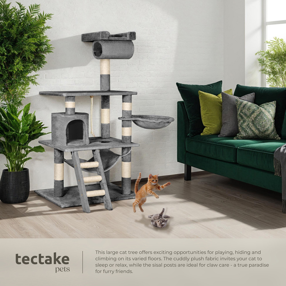 tectake Stokeley Grey Cat Tree with Scratching Post 141cm Image 3