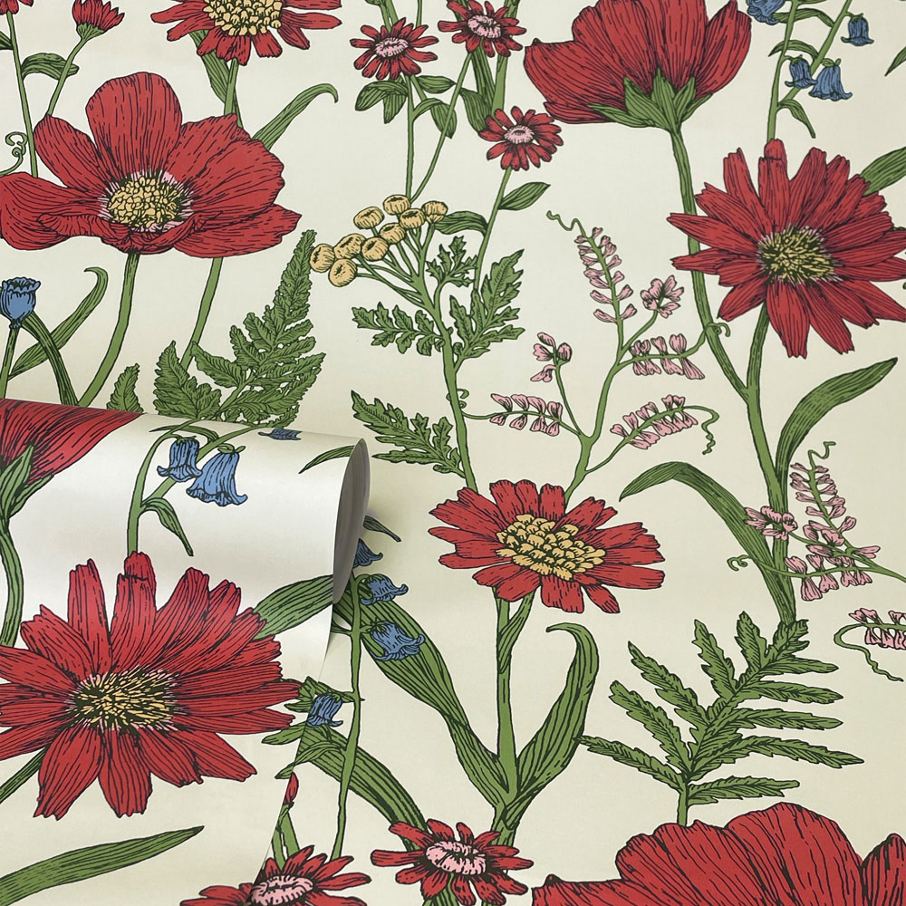 Fine Decor Wild Meadow Red Wallpaper Image 2