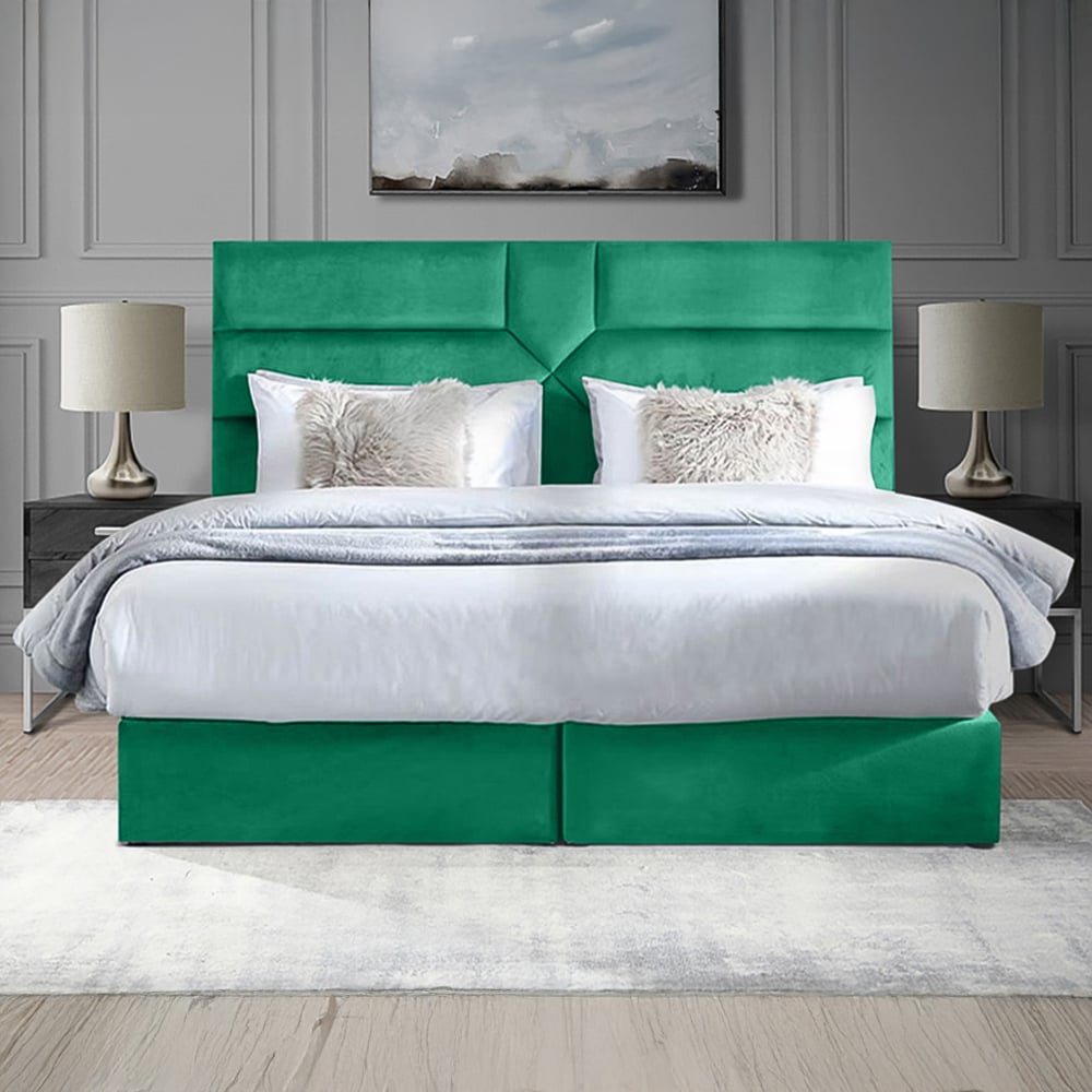 Eleganza Home Tranquilite Single Emerald Plush Velvet Divan Bed with Headboard Image 1