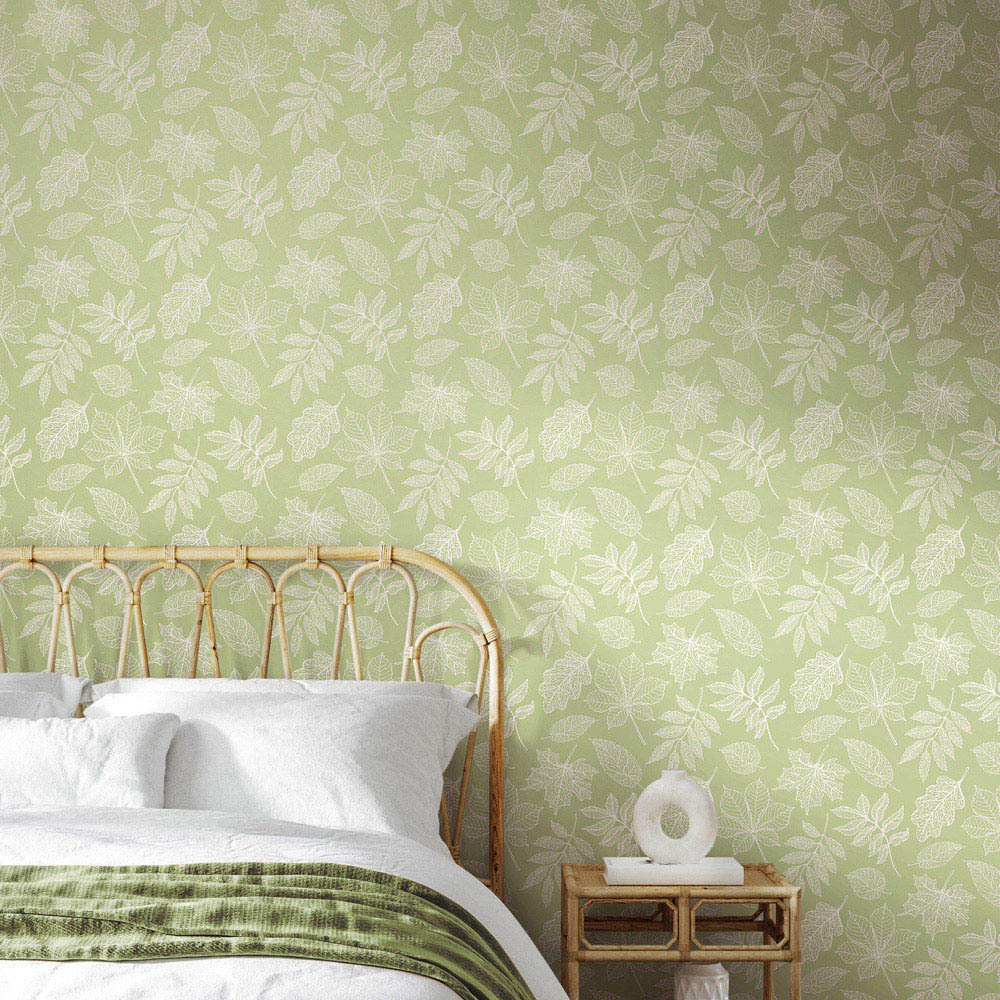 Hoopla Walls Oasis Leaf Silhouette Dusty Sage Wallpaper Image 2