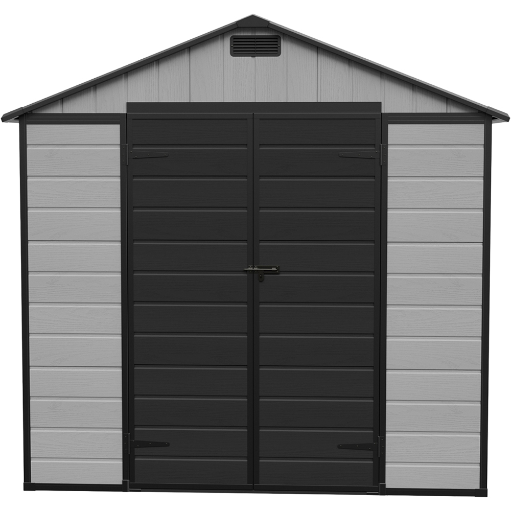 Living and Home 8 x 8ft Smokey Grey and Black Wood Grain Plastic Apex Storage Shed Image 2