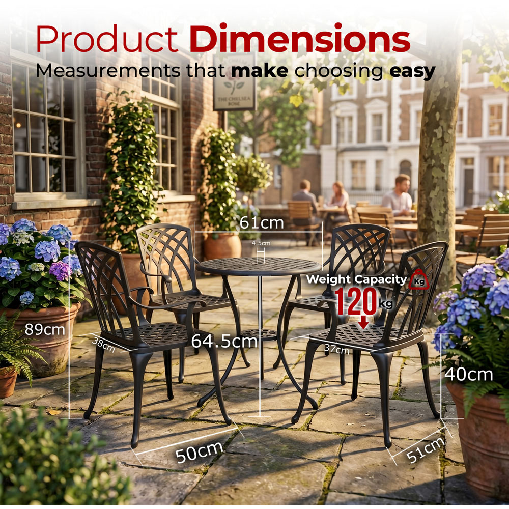 Centurion Oshowa 4 Seater Black Cast Aluminium Garden Bistro Set Image 9