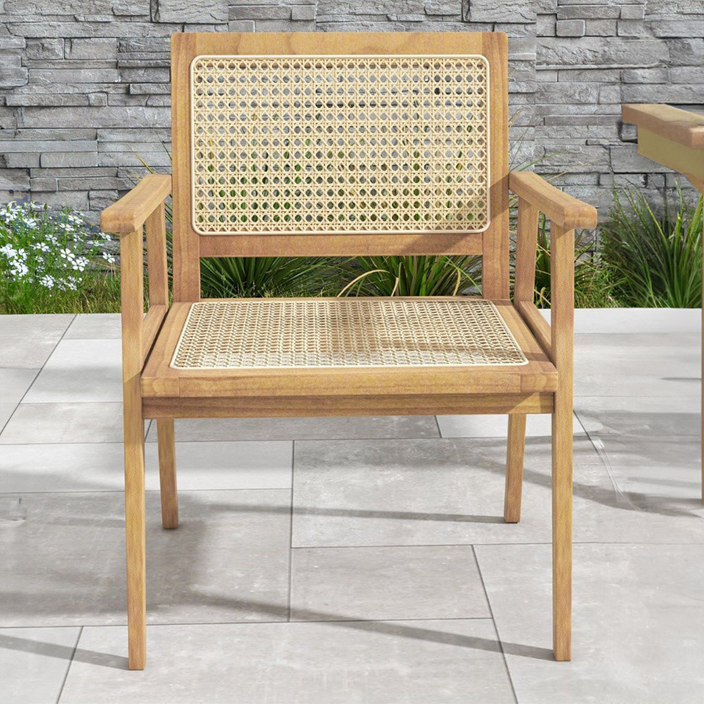 Costway Teak Wood Rattan Dining Chair Image 1