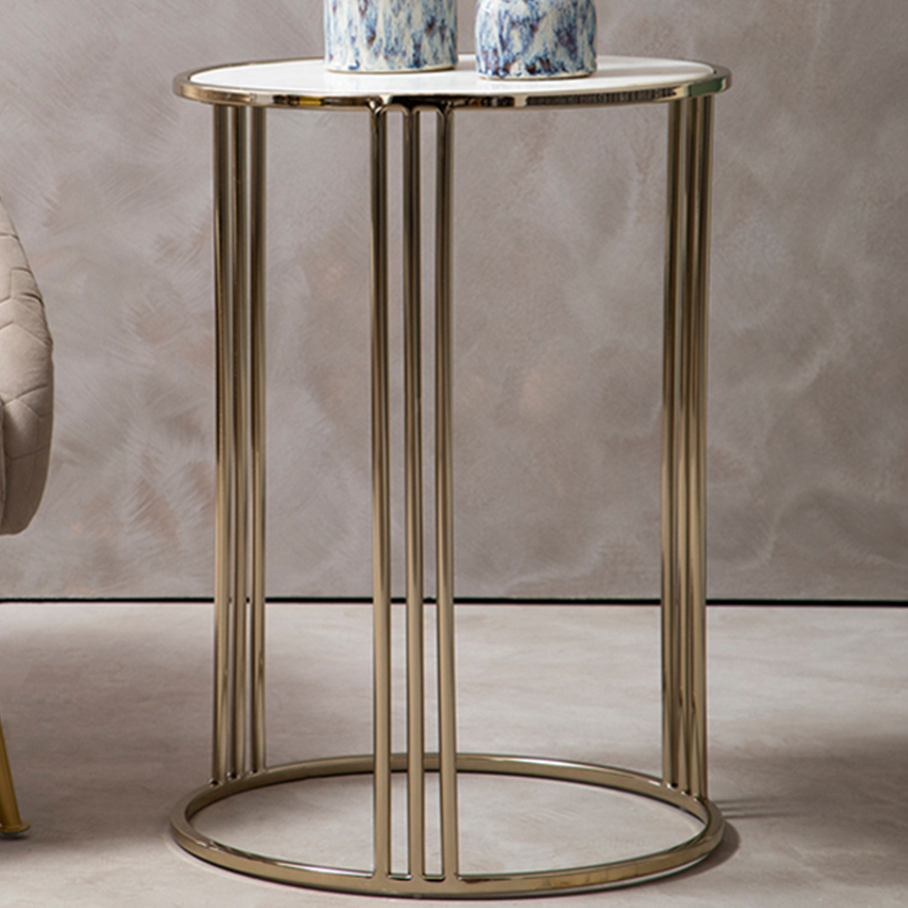 Premier Housewares White Marble Round Side Table Image 1