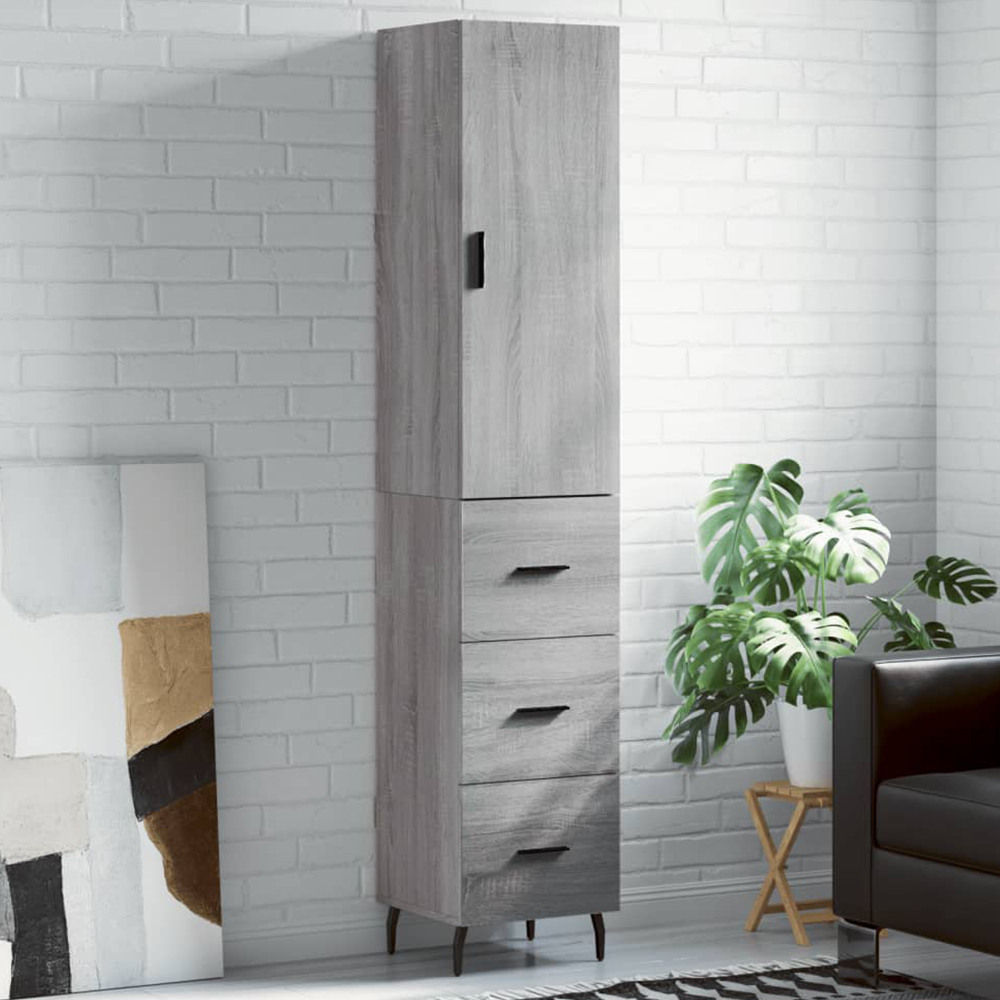 vidaXL Single Door 3 Drawer Grey Sonoma Highboard Image 1