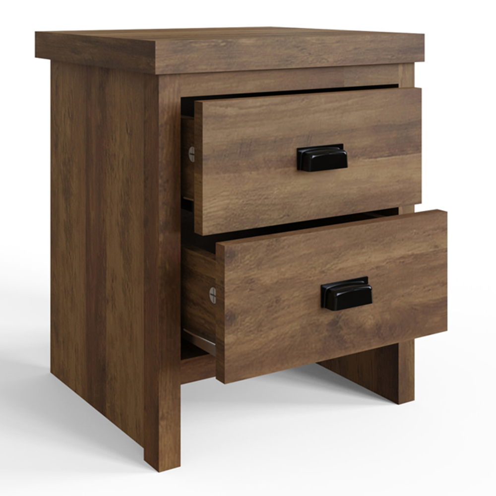 GFW Boston 2 Drawer Knotty Oak Bedside Table Image 3