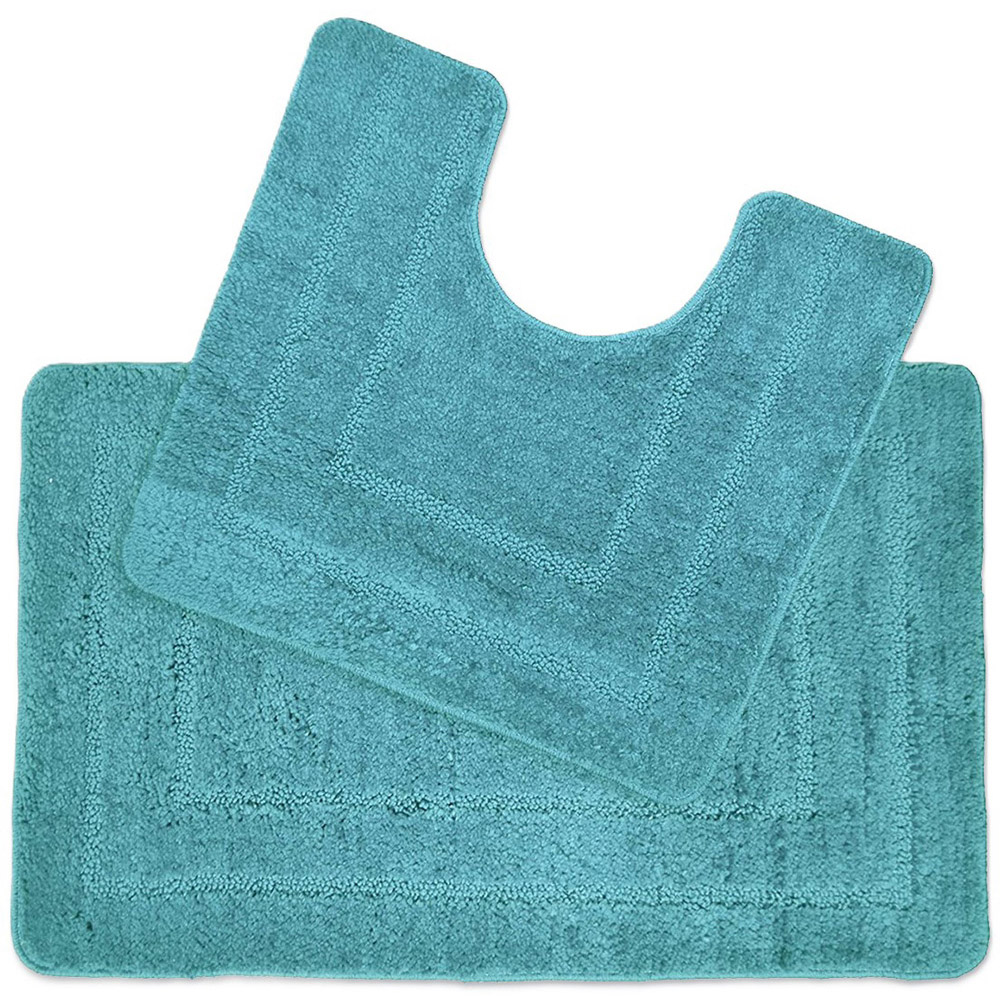 Allure Bath Fashions 2 Piece Teal Non Slip Bath and Pedestal Mat Set Image 1