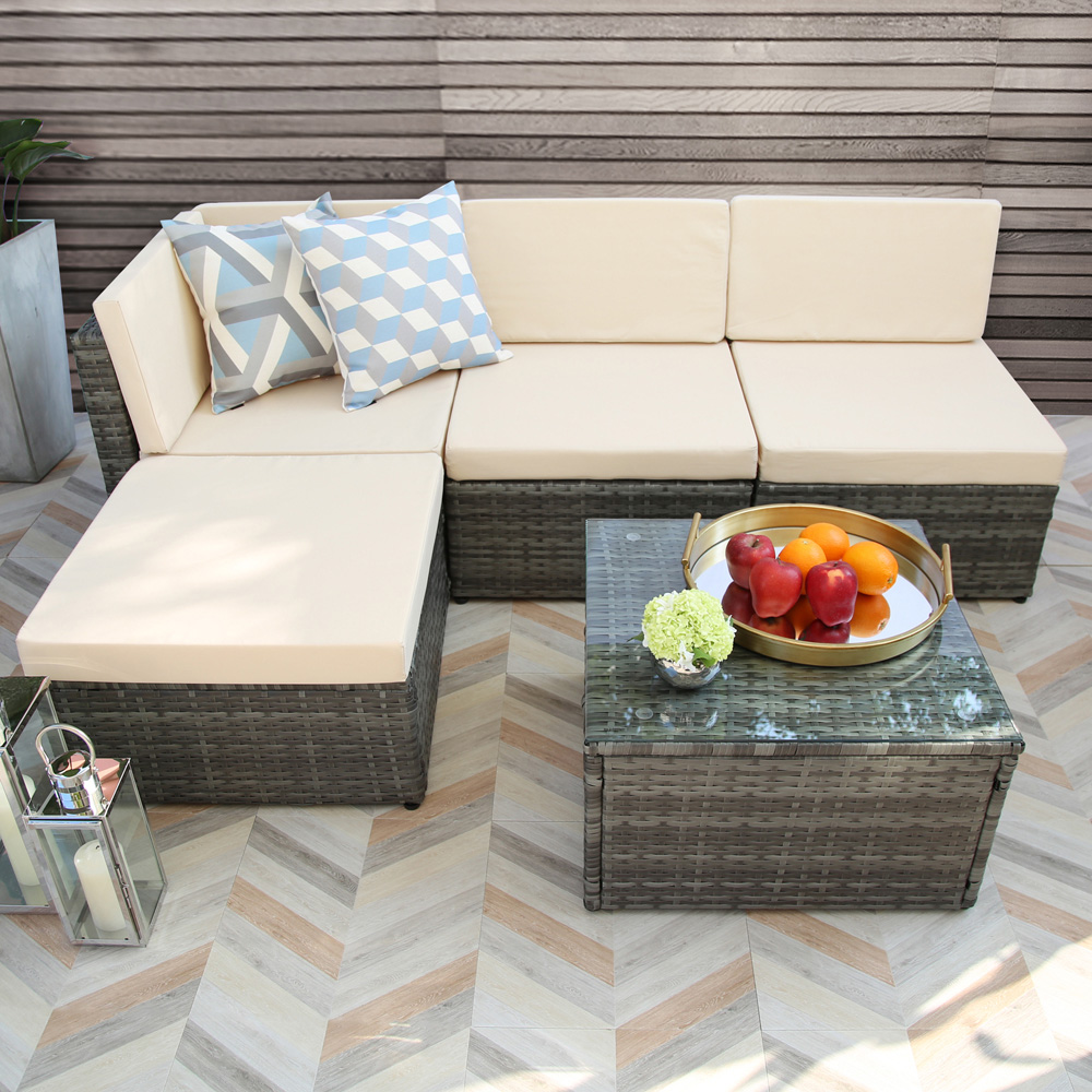 Home Garden Direct 4 Seater Corner Sofa with Coffee Table Beige Image 1