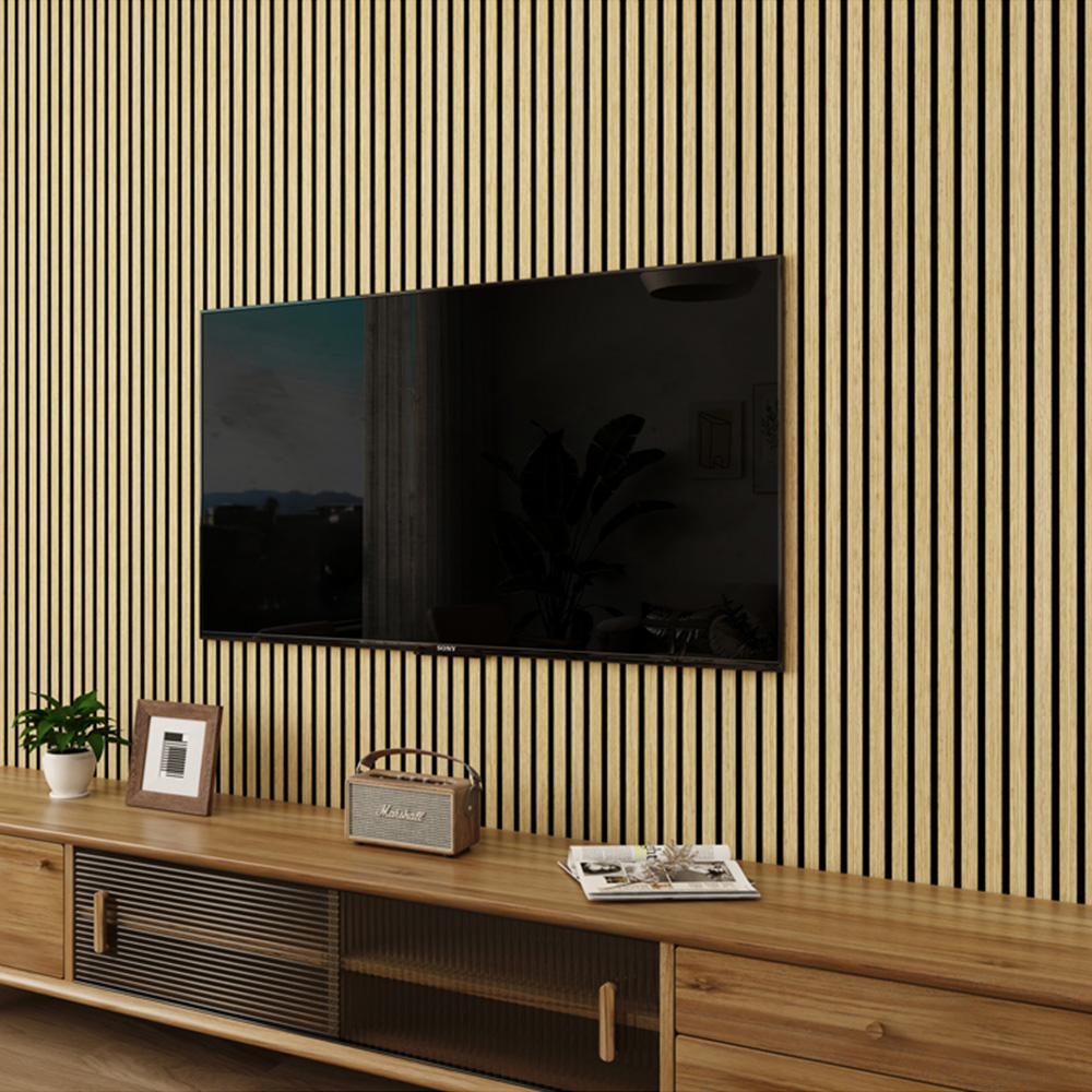 Wall Panels UK Premium White and Oak Flame Retardant Acoustic Slat Wall Panel 2 Pack Image 4