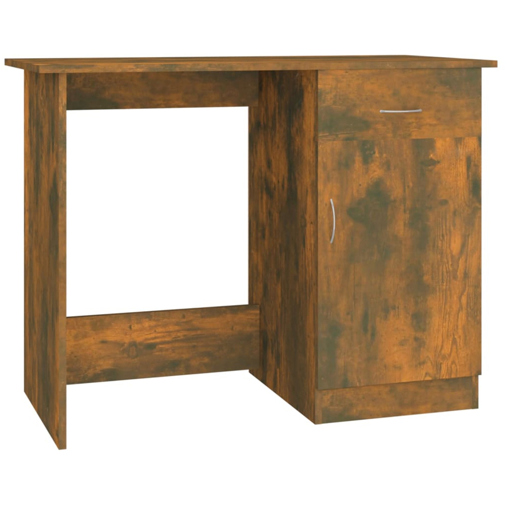 vidaXL Single Door Single Drawer Computer Desk Smoked Oak Image 2