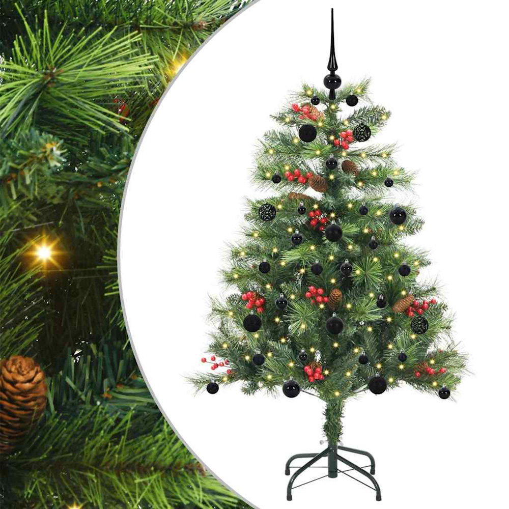 vidaXL 150 LED Pre-Lit Black Baubles Green Artificial Christmas Tree 5ft Image 2