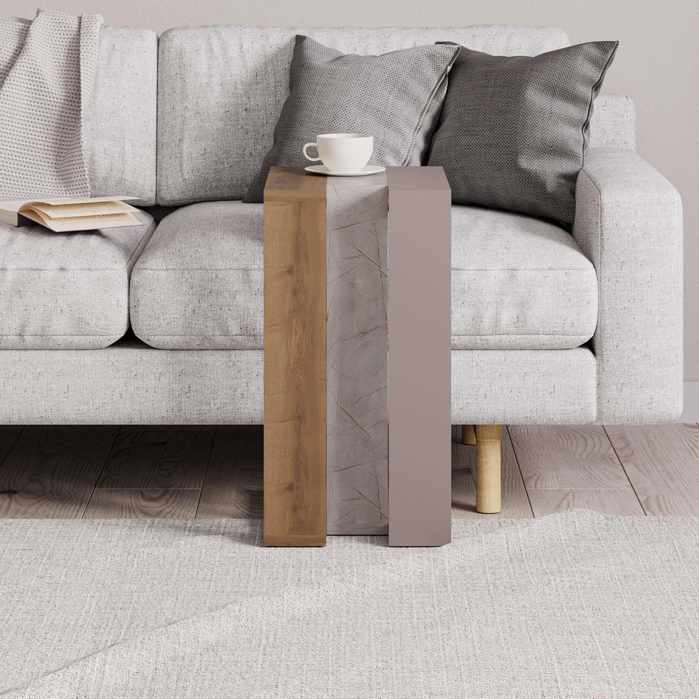 Decortie Muju Mocha Grey Oak and Gold Marble Effect Modern C Shaped Side Table Image 7