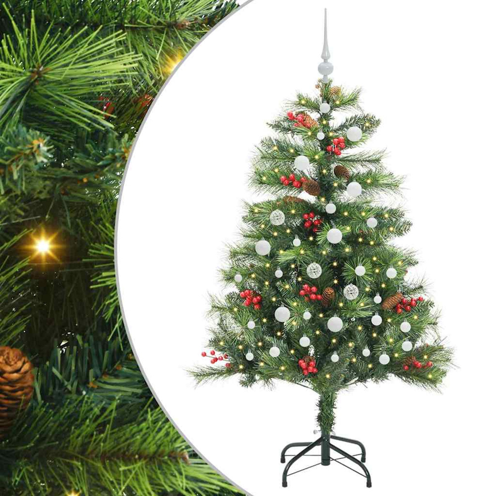 vidaXL 150 LED Pre-Lit White Baubles Green Artificial Christmas Tree 5ft Image 2