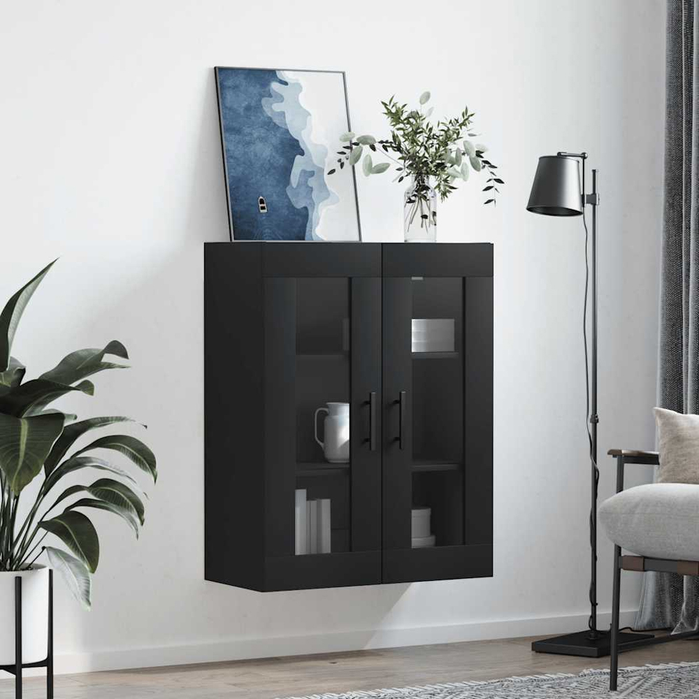 vidaXL 2 Glass Door Black Wall Mounted Cabinet 2 Pack Image 9