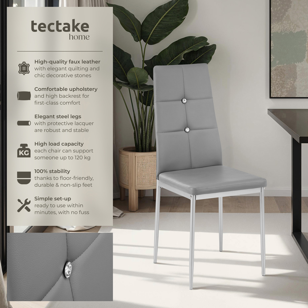 tectake Set of 6 Grey Rhinestone Highlight Dining Chairs Image 4