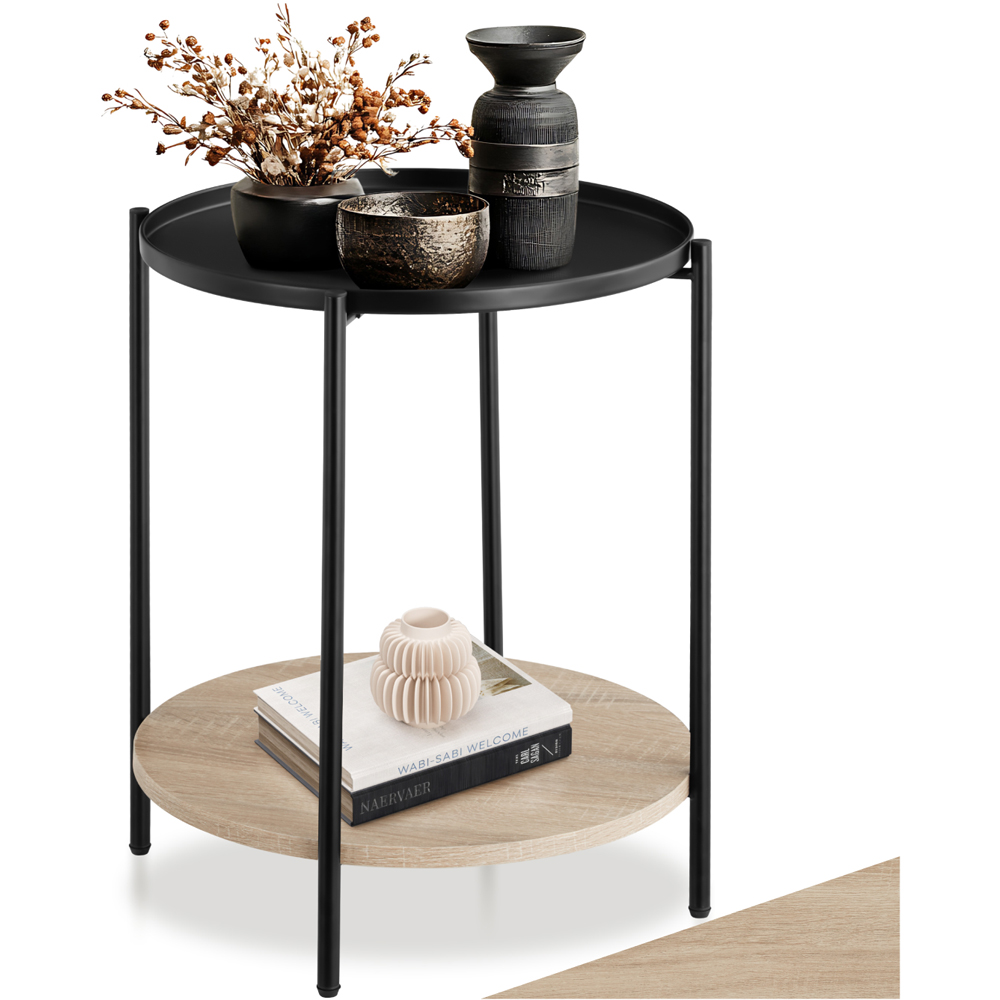 Tectake Sunderland Single Shelf Round Sonoma Oak Bedside Table Image 2