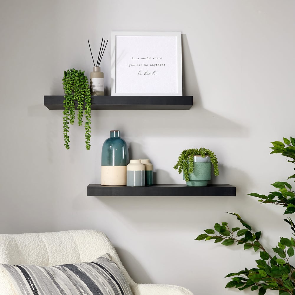 Home Source Cloud 60cm Black Floating Wall Shelf Set of 2 Image 2