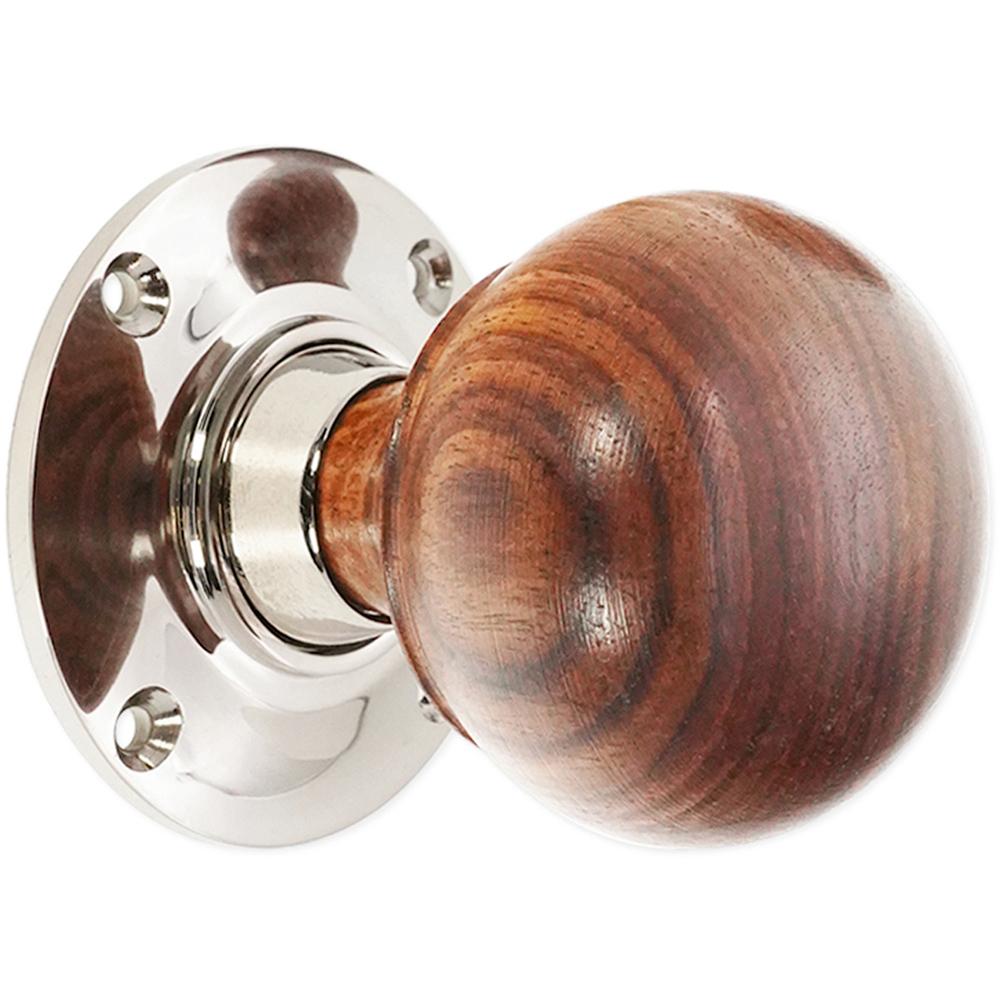Spira Brass Polished Nickel Rosewood Bun Rim and Mortice Door Knob 2 Pack Image 3