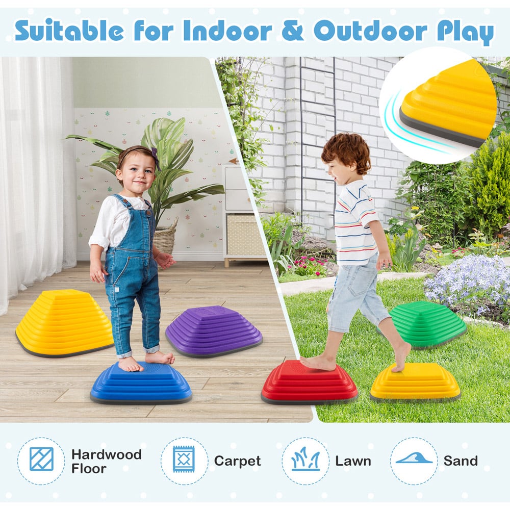 Costway Kids Multicolour 6 Piece Non Slip Square Stepping Stone Image 4