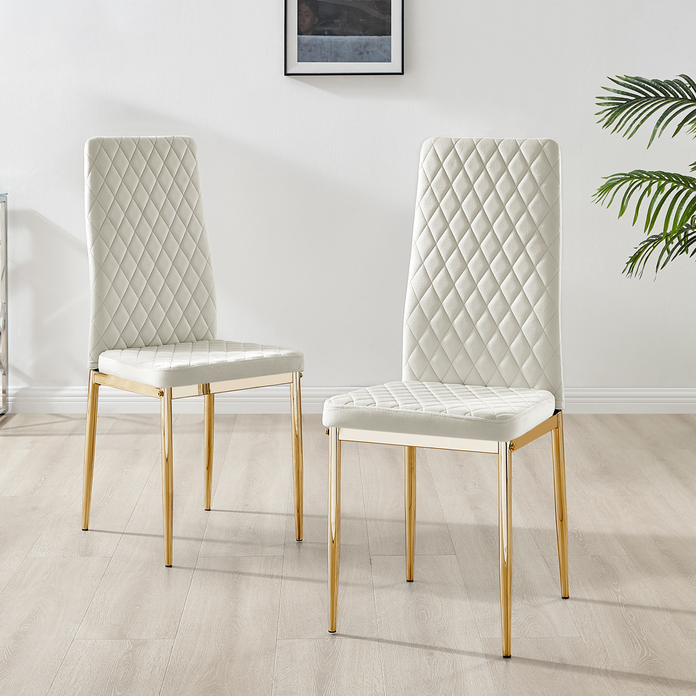 Furniturebox Lucia Valera 4 Seater Dining Set Grey Gloss Cream and Gold Image 3