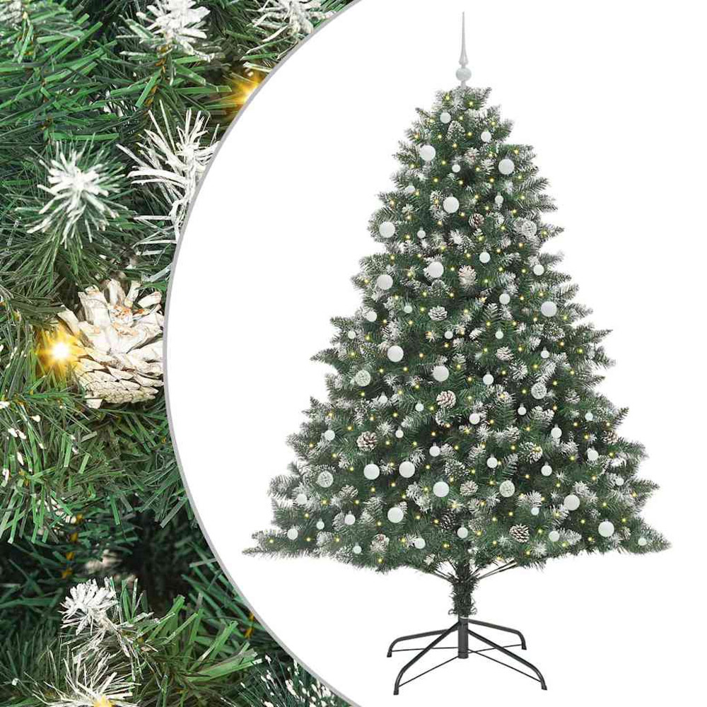 vidaXL Pre-Lit White Baubles Green Artificial Snow Tipped Christmas Tree 8ft Image 2