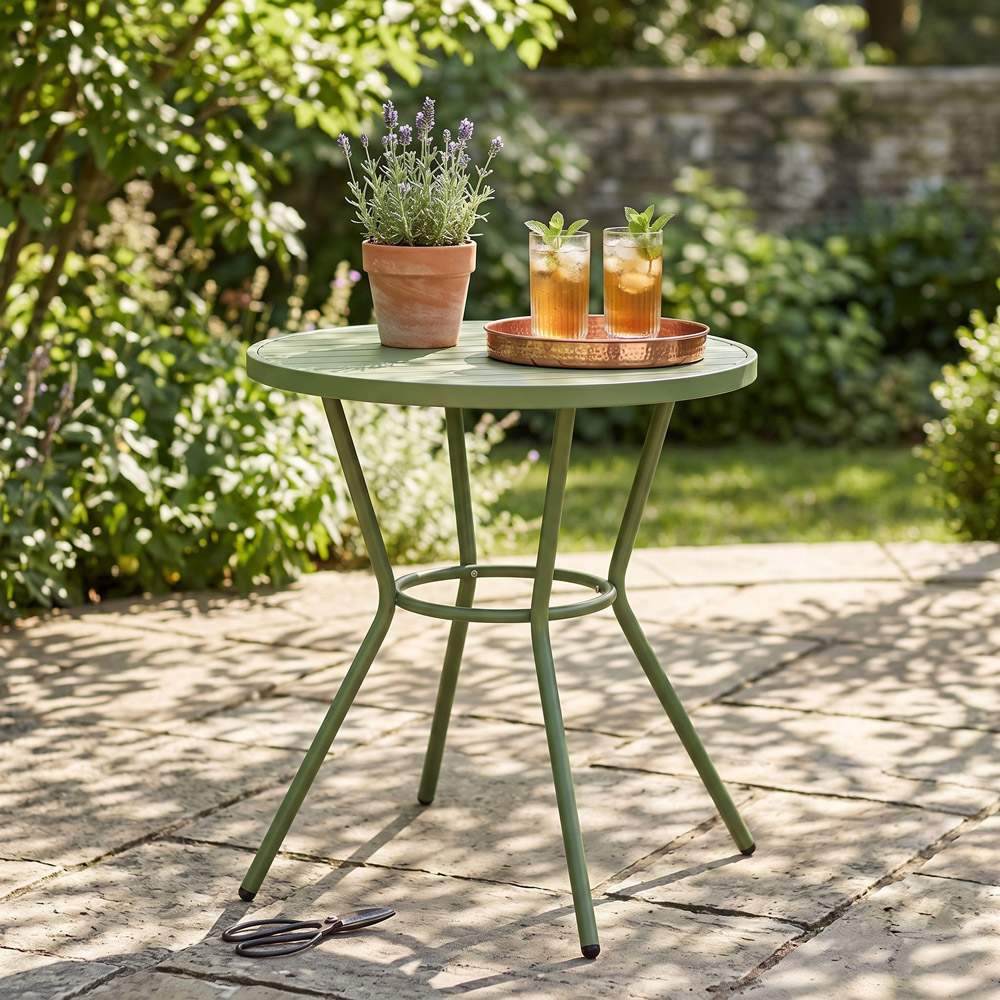 Core Products 2 Seater Moss Green Rope Back Effect Round Plastic Table Garden Bistro Set Image 5