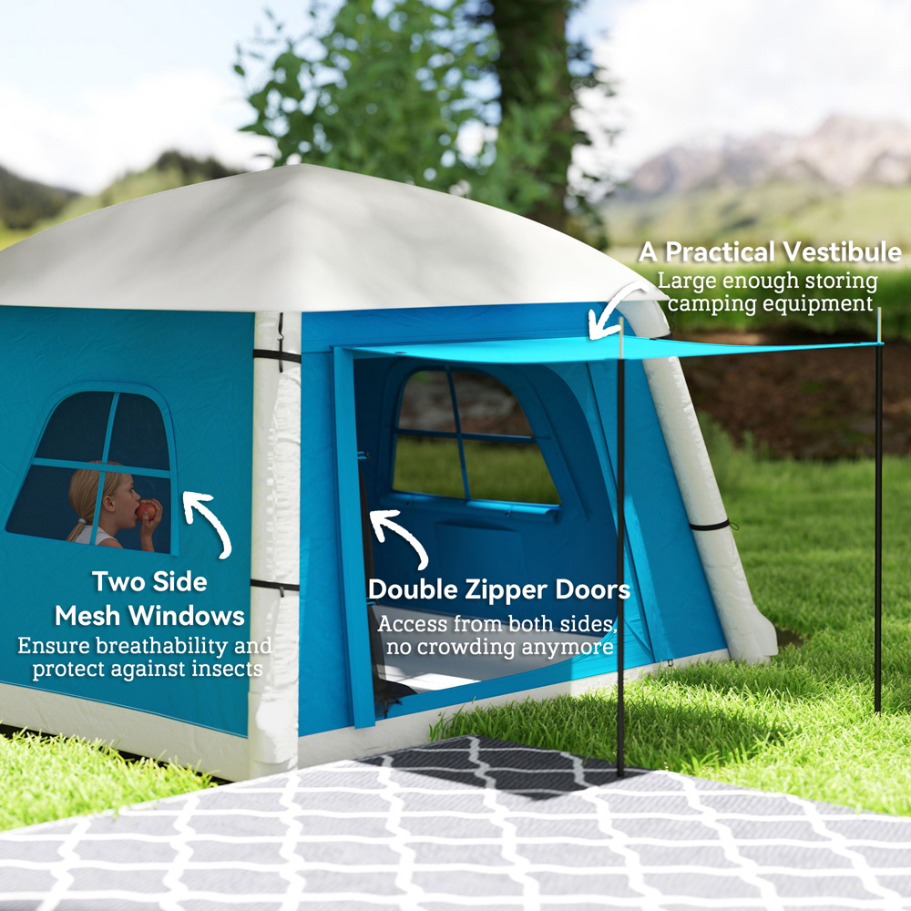 Outsunny 2 Person Easy Setup Inflatable Camping Tent with Pump Light Blue Image 6