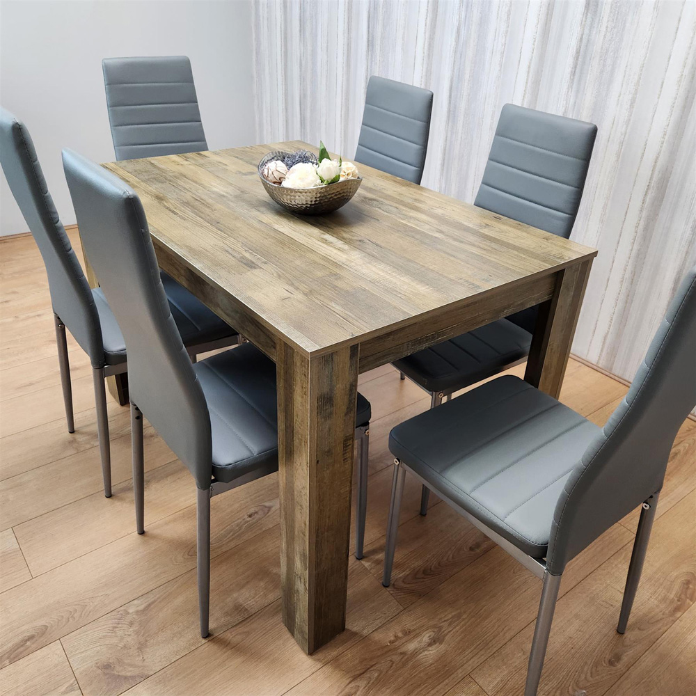 Kosy Koala 6 Seater Faux Leather Dining Set Rustic Effect and Grey Image 3