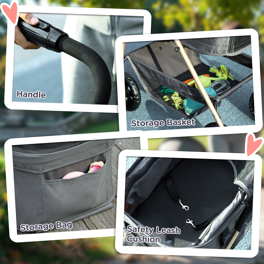 PawHut Grey 3-in-1 Mini Dog Pet Stroller with Detachable Carrier Image 8